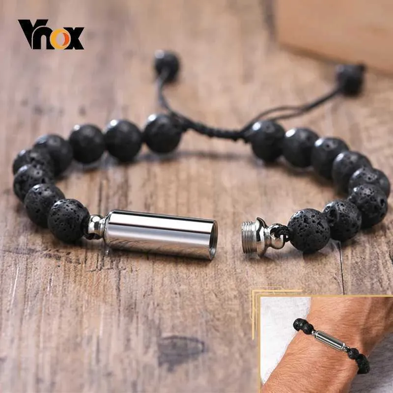 Kedja vnox mens casual lava pärla urn aska armband ihålig rör kremation minned minnes smycken justerbar längd q240401