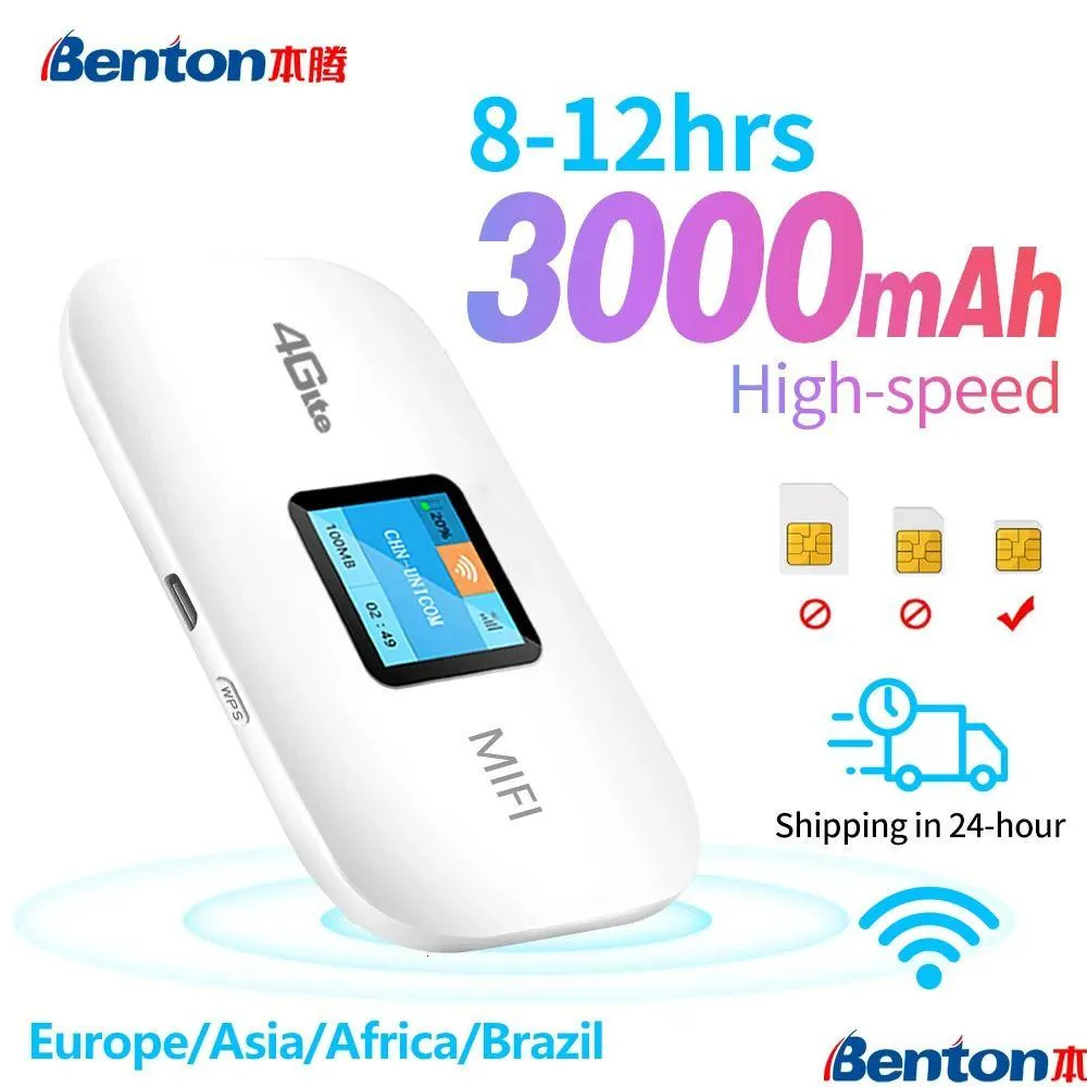 Routrar Benton WiFi Router 4G LTE Wireless Portable Unlock Modem Mini Outdoor Spot 150 Mbps Pocket Mifi Sim Card Slot Repeater 3000mAh OTSG4