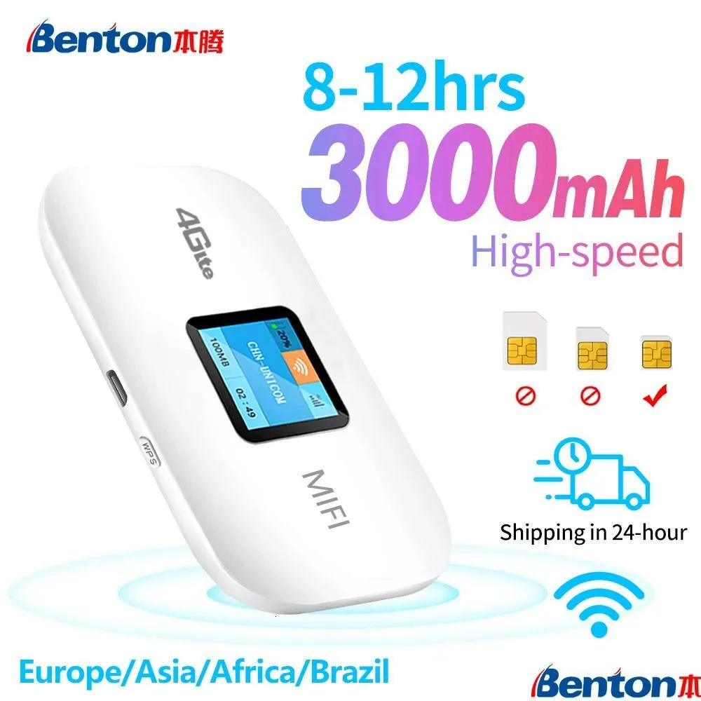 Routers Benton Wifi Router 4G Lte Draadloos Draagbaar Ontgrendelmodem Mini Outdoor Spot 150Mbps Pocket Mifi Simkaartsleuf Repeater 3000Mah Otsg4