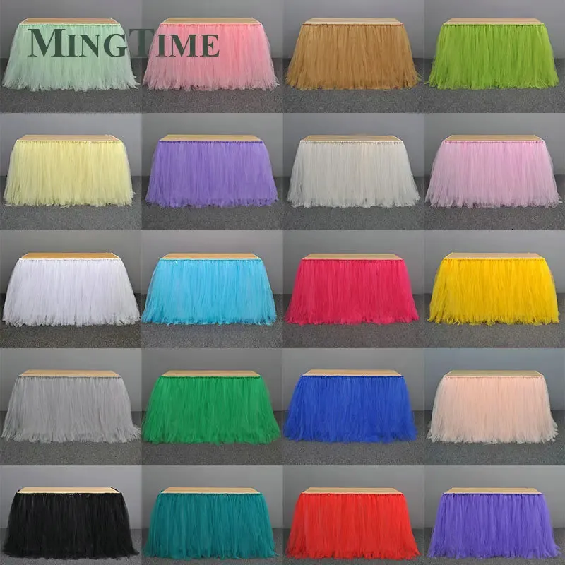 100cm Tutu Table Skirt Wonderland Tulle Skirting Gold Brown Wedding Birthday Baby Shower Home Banquet Party Decoration 240315