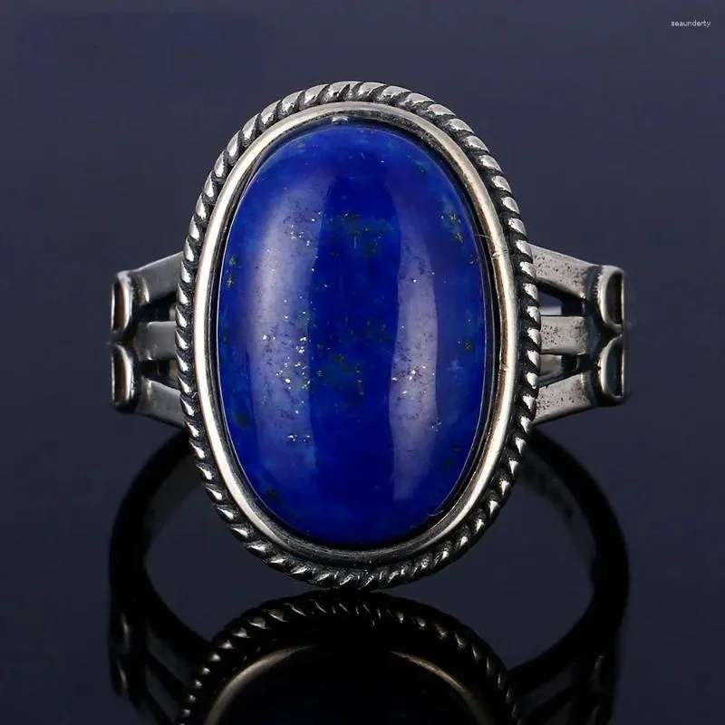 Pierścienie klastra Wysoka jakość 11x17 mm naturalny duży pierścień lapis dla kobiet 925 Srebrny srebrny biżuteria na imprezowy palec palec