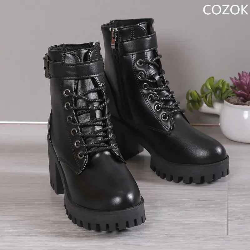 Boots Boots for Womens Ankle Side Zipper Platform Woman Round Tip Girl Shoes Booties Winter Women Women's the Most Sold 2023 Short 41