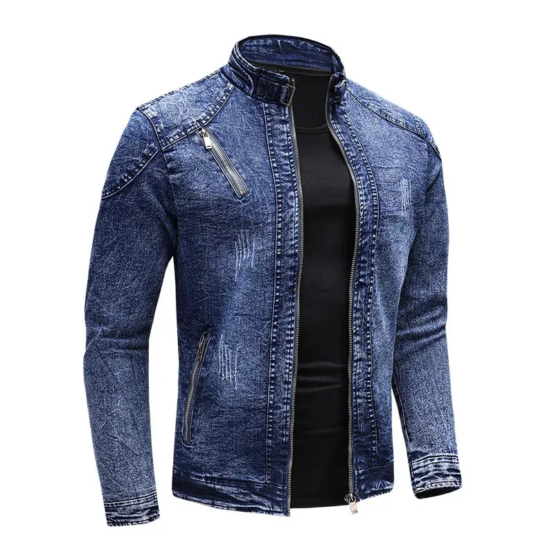 Autumn Denim Jacket with Mandarin Collar - Premium Quality