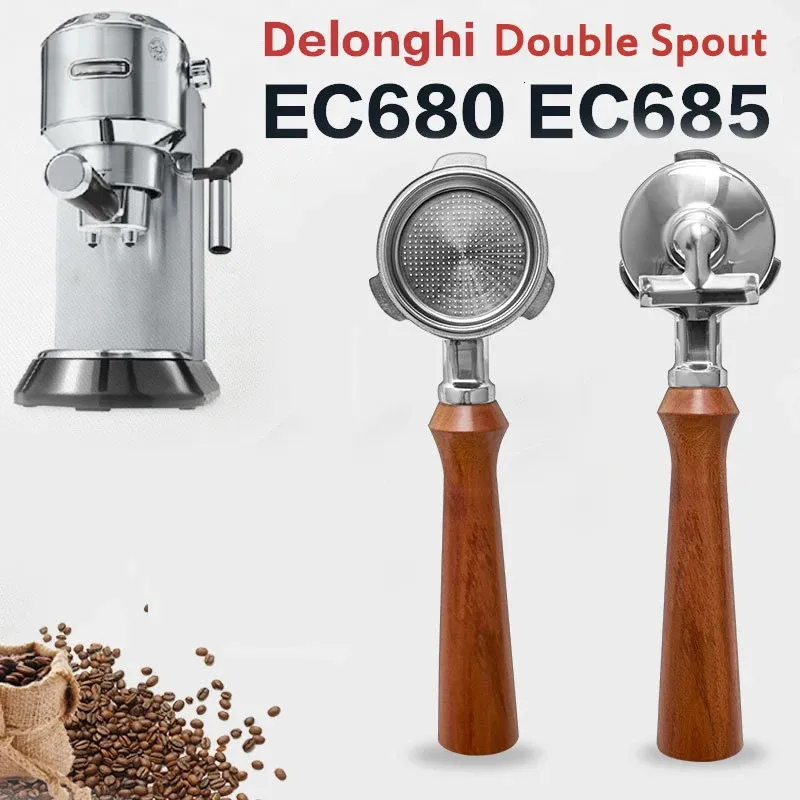 Dubbelpip 51mm kaffe portafilter med 1 2 koppar korg för Delonghi Eco680 Eco685 kaffemaskin 240328