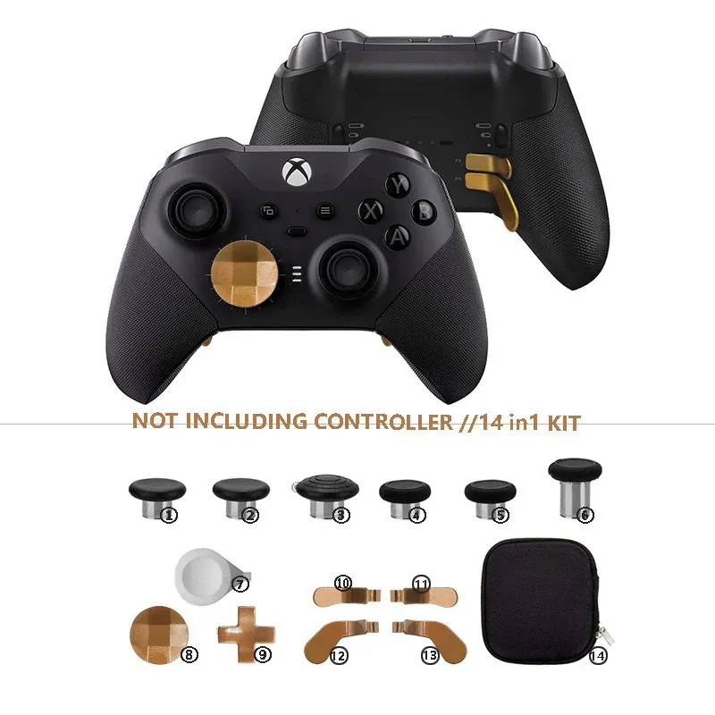 Gamepads 13st Ställ metall DPAD Trigger Paddles Ersättning Thumbstick för Xbox One Elite Controller Series 2 delar Reparationssatsstillbehör