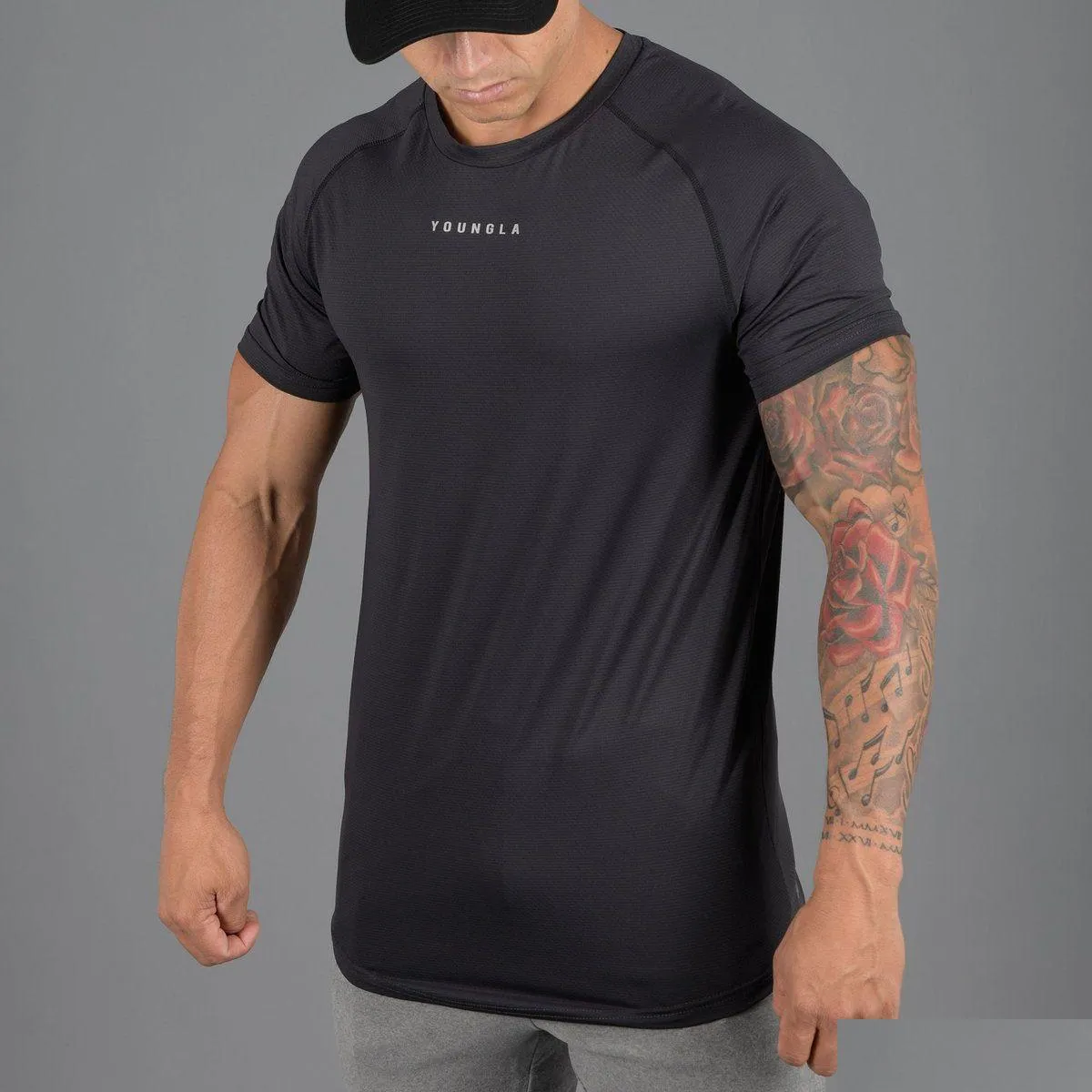 Mens T-shirts Pure Color Gym Men Mesh Polyester Slim Short Sleeve Sports Bodybuilding Fitness Workout Tees Tops Drop Delivery Apparel DH7ZJ