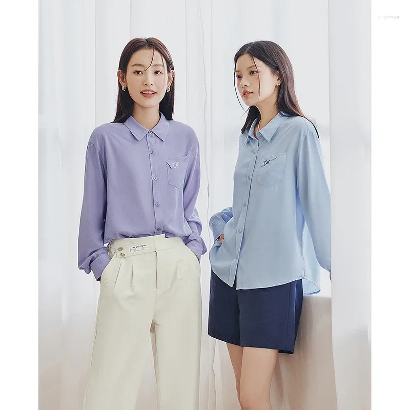 Women's Blouses Toyouth Women Shirts 2024 Autumn Long Sleeves Polo Neck Loose Blouse Embroidery Casual All Match Blue Yellow Green Purple