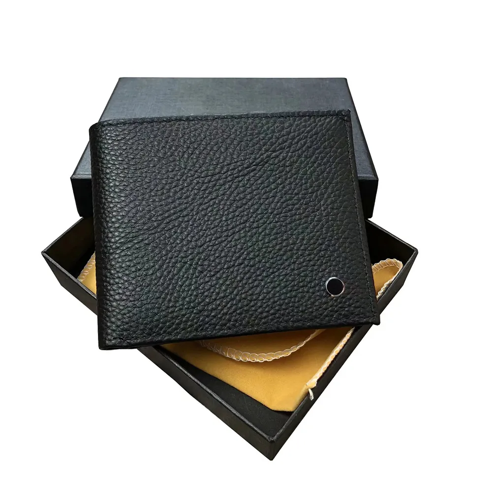 Genuine Leather Men s Wallet Black Classic Retro Design Card Holder Coin Purse Gift Box Dust Bag Included