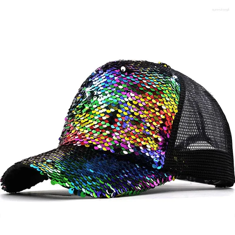 Ball Caps Luxus Bunte Pailletten Mesh Baseball Kappe Für Frauen Damen Sommer Hut Snapback Hip Hop Hüte Mädchen Sonne Party knochen