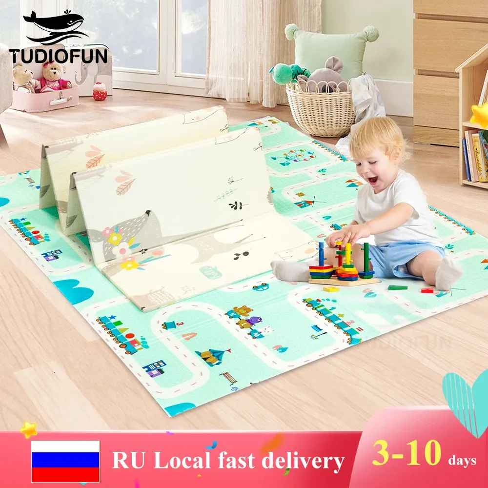 Stor storlek vikbar tecknad Baby Play Mat Xpe Puzzle Childrens Mat Baby Climbing Pad Kids Rug Baby Games Mats Toys For Children 240314