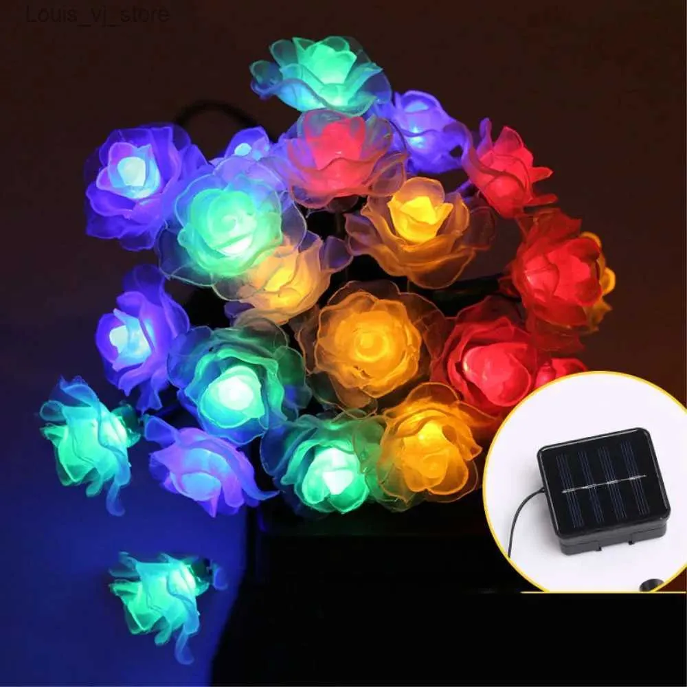 Cordas de LED Solar String Lights Rose 20/30/50 LEDs Powered Fairy Light Decoração ao ar livre para festa de casamento Quintal Jardim paisagístico YQ240401