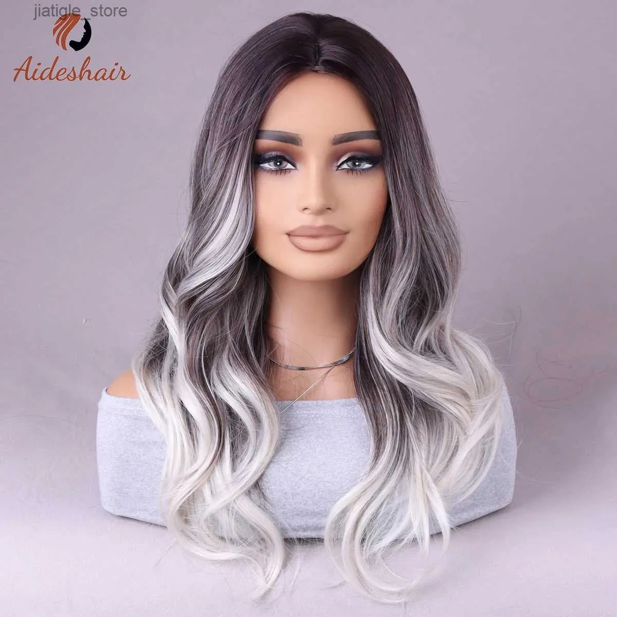 Parrucche sintetiche Aideshair Highlights Highlights Mid-Roll Wig Natural Fibra resistente al calore sintetico per il cosplay quotidiano (24 pollici) Y240401