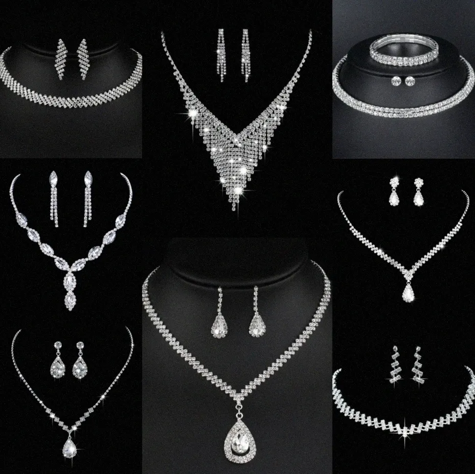 Valuable Lab Diamond Jewelry set Sterling Silver Wedding Necklace Earrings For Women Bridal Engagement Jewelry Gift B3HK#