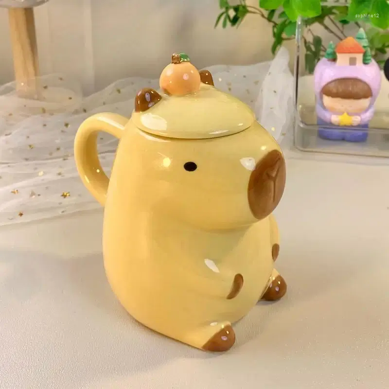 Tazze Tazza Capibara Simpatico caffè in ceramica Cartoon Estetica Kawaii con manico e coperchio Tazza con animali divertenti