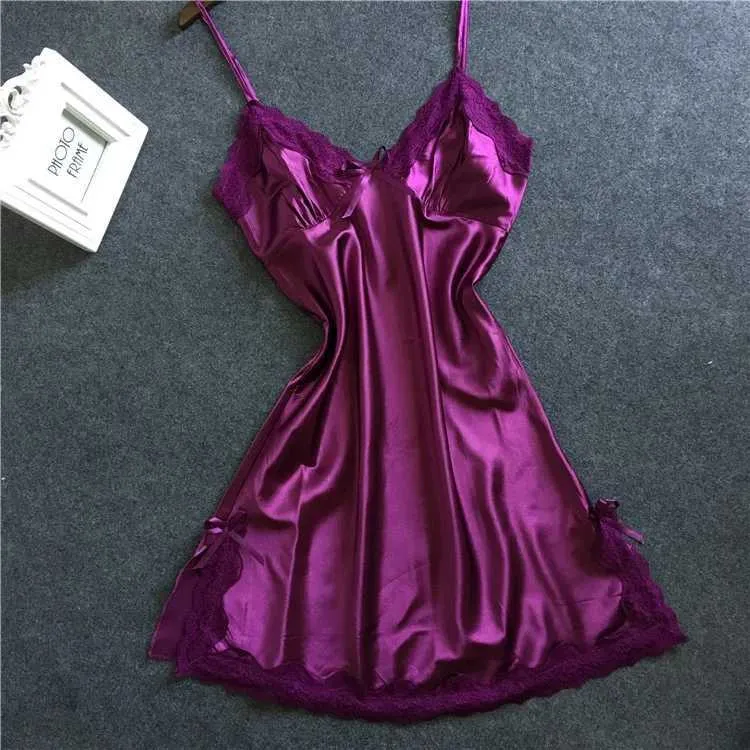 Sexig pyjamas kvinnor satin sleepdress sexig bowknot spets babydoll v hals pron underkläder stor storlek damer underkläder bh support pajama intim 2404101