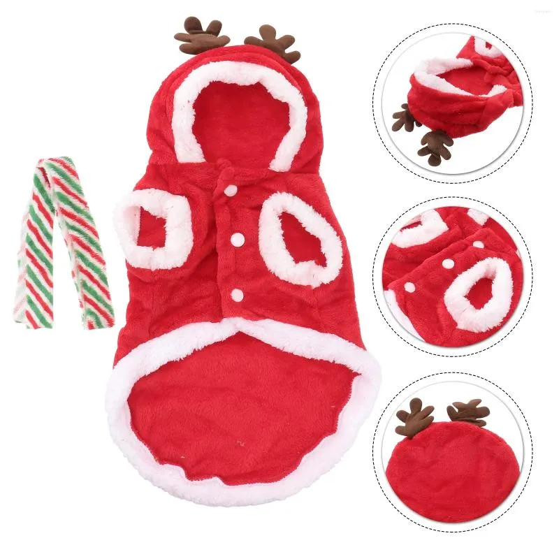 Abbigliamento per cani 1 pezzo Abbigliamento natalizio Flanella Cani caldi Costume da alce Cucciolo Cappotto con cappuccio Vestito per gatti di piccola taglia