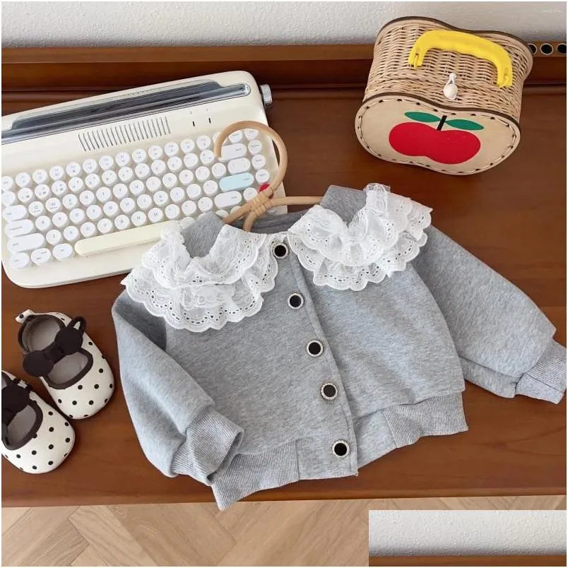 Vestes Coréen enfants vêtements filles manteau automne dentelle col bébé fille cardigan solide simple enfant en bas âge coton veste vêtements d'extérieur pour enfants Dr Dhjbw