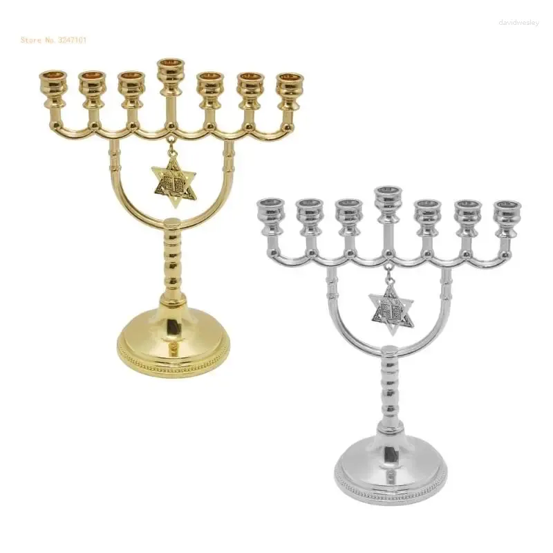 Castiçais Hanukkah Stand Festivo Celebração Titular 7 Ramo Hexagonal Estrela Pingente para Decoração de Casa Dropship