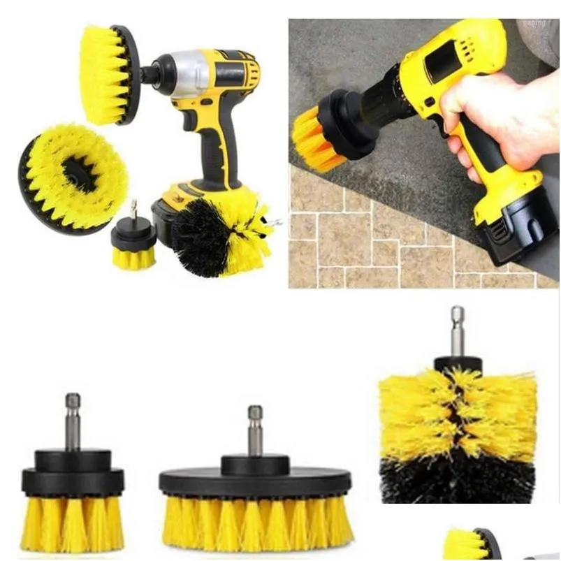 Bilsvamp 3st/Set Power Scrubber Brush Kit Plast Runda rengöring för däck Mattan Glas Nylonborstar Tool Drop Leverans Automobile Otafx