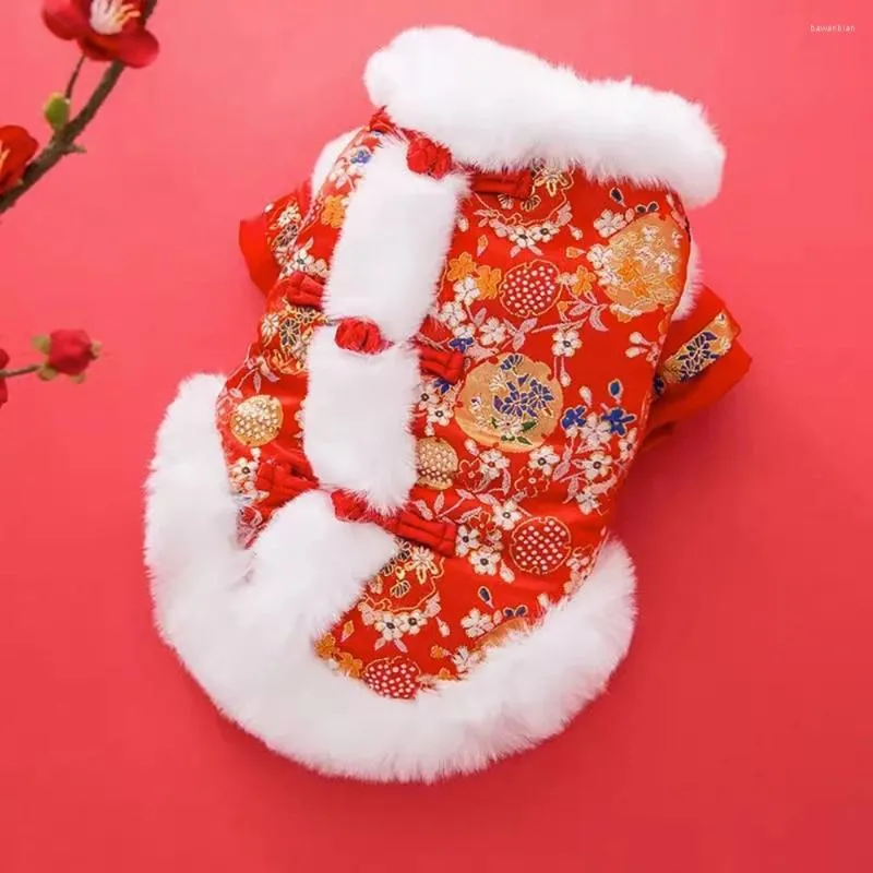Vêtements pour chiens Automne et hiver Tang Costume Cent Fleurs Golden Soie Coton Vêtements Petite Taille Moyenne Teddy Année Célébration