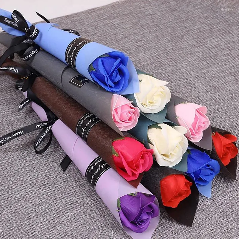 Kwiaty dekoracyjne 5pcs/działka Rose Rose sztuczna dziewczyna Flower Friend Walentynki prezentowe Zestaw Zestaw Fake Wedding Deco