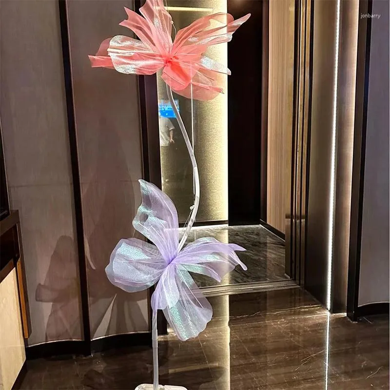 Decorative Flowers 50cm Big Simulation Butterfly Ins Gauze Fake 3D Outdoor Wedding Decoration Shopping Mall Display Festival Party Decor