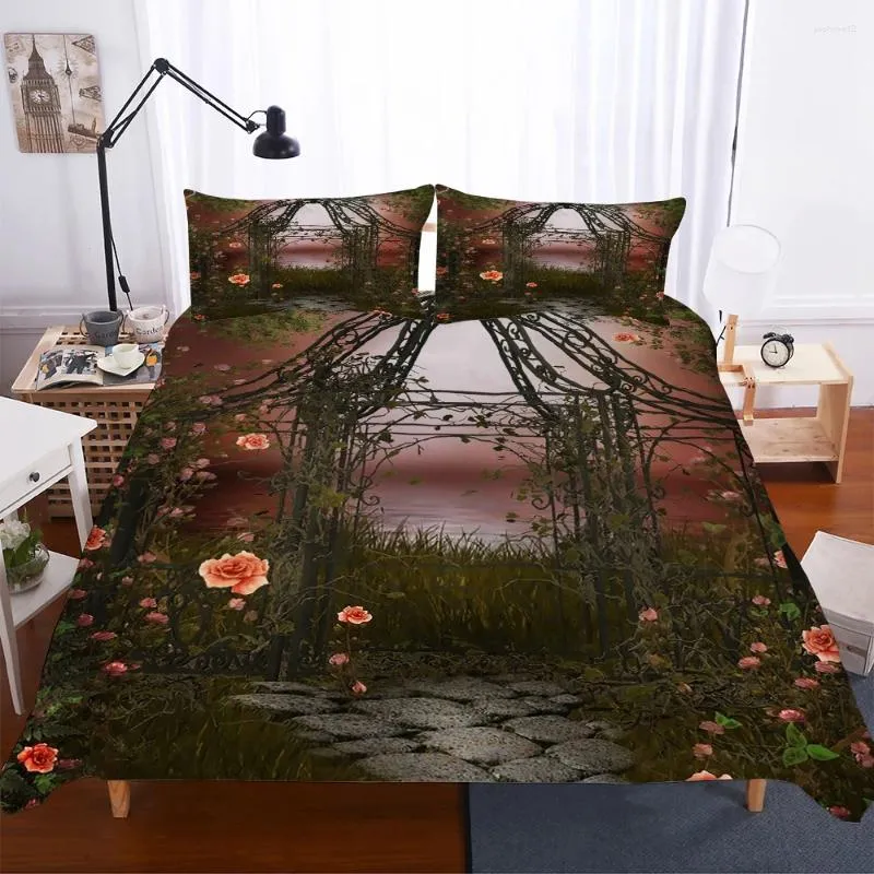 Постилочные наборы цветов у пруда цветочная одеяльная одеяла набор короля утешитель 2/3 кусочки 1 с подушкой Shams Soft
