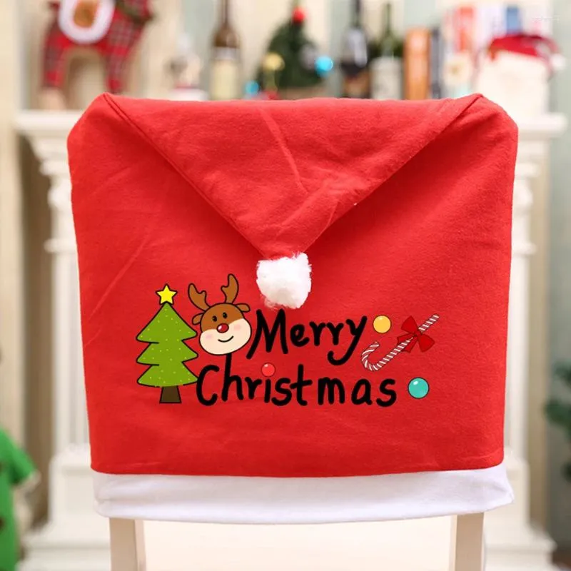 Chair Covers Dining Cover Christmas Red Santa Claus Hat For Year Merry Party Home Kitchen Decor