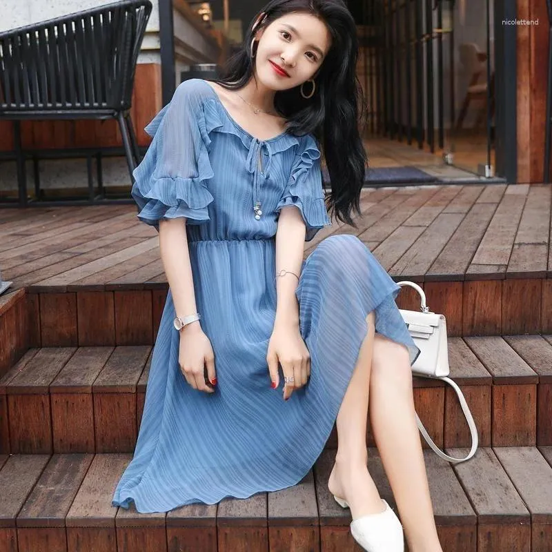 Party Dresses Loose Korean Summer Style Waist Slim Small Mid Length Plus Size Es Vestidos Women Dress