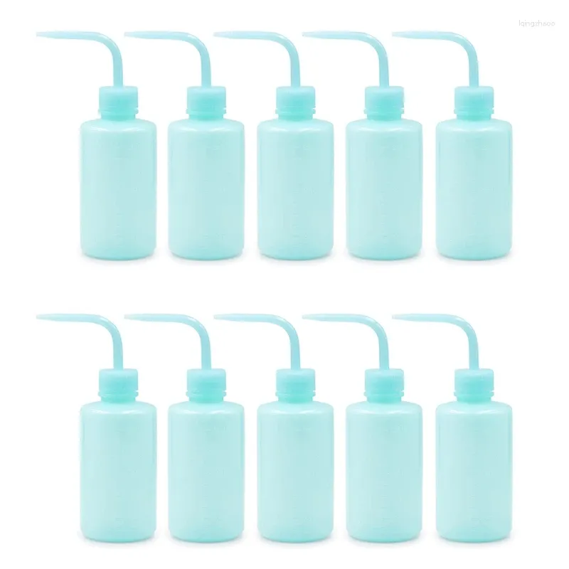Lagringsflaskor 10 st 250 ml tvättflaska blå smal munpresslaboratorium plast inte spill böjning vattning