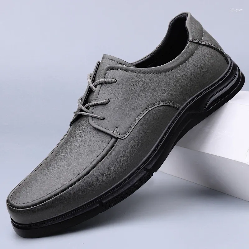 Casual Shoes 2024 Leather Men Lace Up For Mens Black Gray Walking Man Comfortable Male Footwear