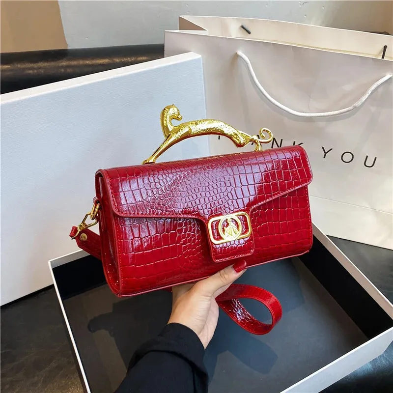 Luxury Quality Handbags For Women Patent Leather Stone Pattern Ladies Shoulder Cross Body Bags Metal Handle Females 240314