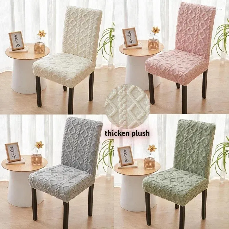 Housses de chaise épaissir la couverture en peluche extensible housse de siège de salle à manger anti-poussière lavable étui en spandex protecteur cuisine mariage