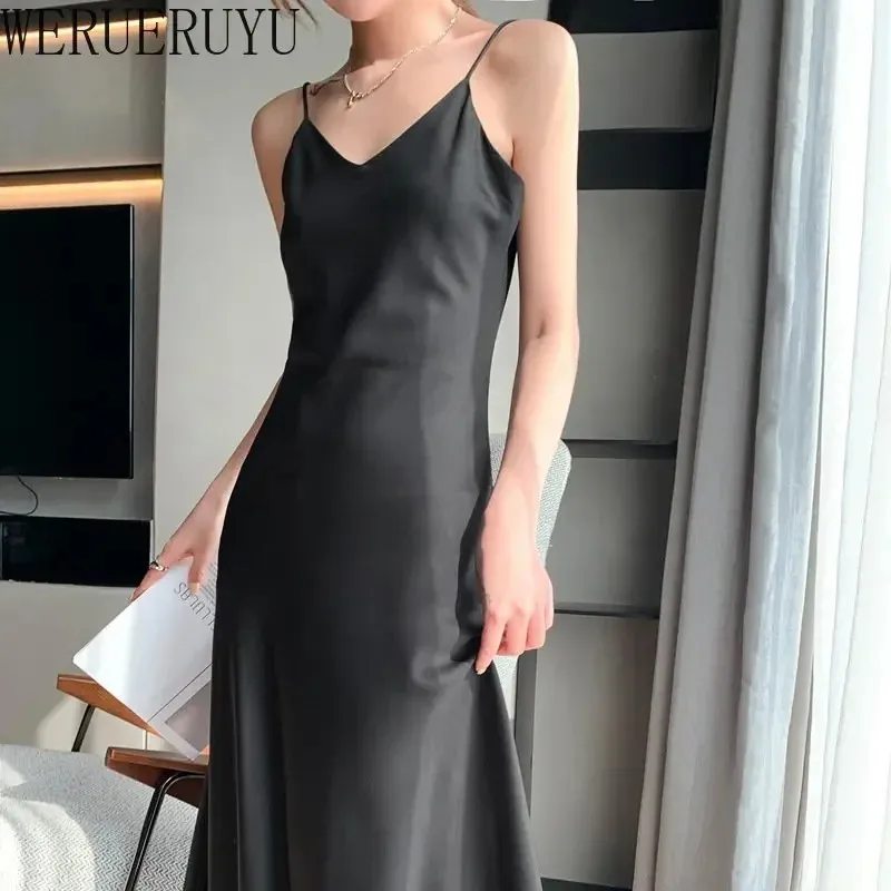 Women Summer Slip Satin Dress Aesthetic Clothes Sleeveless Sexy White Black Pink Blue Green Elegant Long Dresses for Women 240401