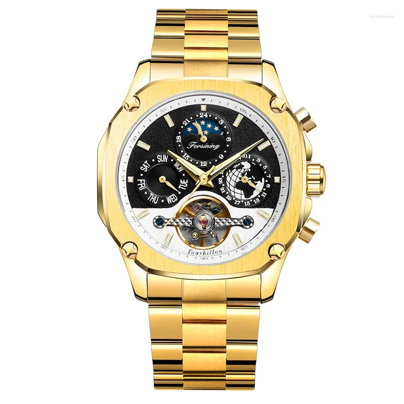 Horloges Gouden wijzerplaat en zilveren band Luxe Ditong Na Pointer Automatisch mechanisch uurwerk Herenhorloge