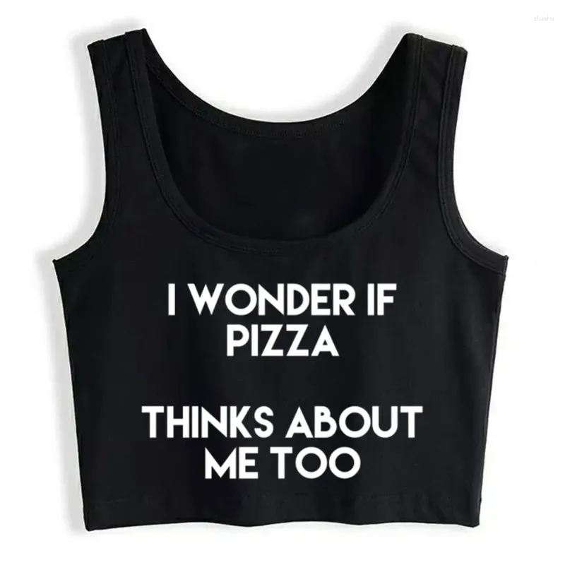 Dames Tanks Boho Crop Top Ik vraag me af of Pizza over mij te fit denkt Vintage mouwloos Y2K Tops Womens Blusas Mujer De Moda 2024 Verano