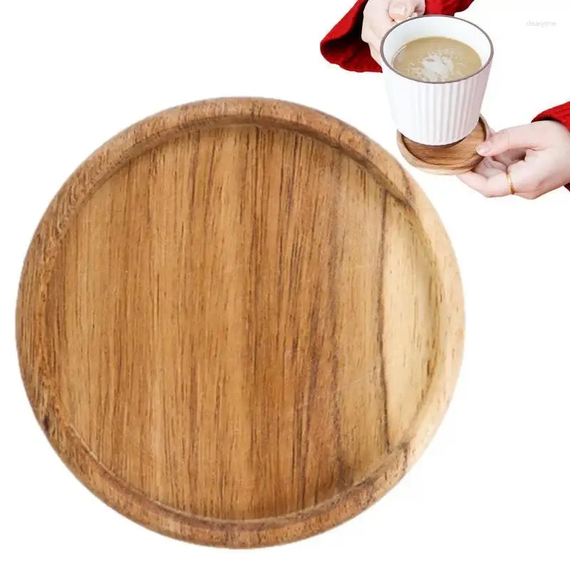 Bordmattor Dekorativa träunderlägg Anti Salding Round Acacia Wood Cup Beer Decor med läppstapelbar kreativ