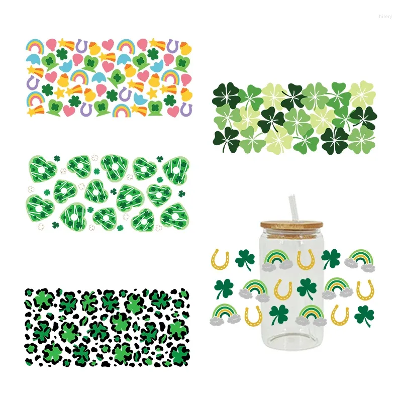 Window Stickers UV DTF Transfer Sticker Four-leaf Clover For The 16oz Libbey Glasses Wraps Bottles Cup Can DIY Waterproof Custom Decals