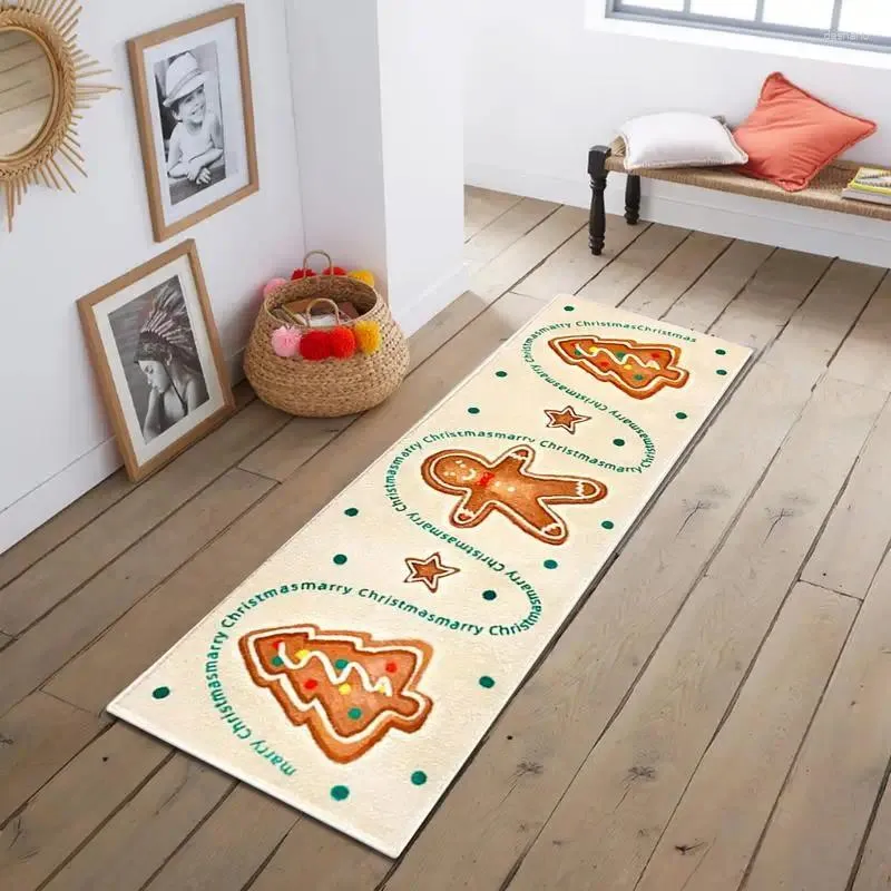 Tapis de Table Bonhomme en Pain d'épice Paillasson Tapis de Noël antidérapant Tapis d'intérieur en Peluche 45 120 cm