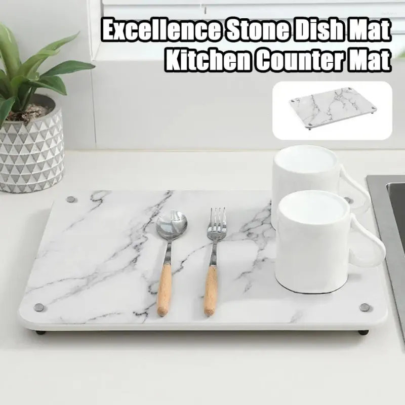 Tapis de Table tapis de séchage plat absorbant comptoir de cuisine en diatomées à séchage rapide avec pieds antidérapants pour une salle de bain sûre