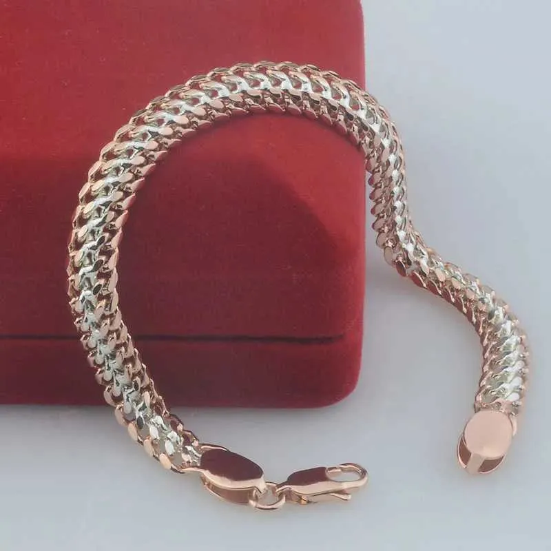 Chain FJ Jewelry 7mm 19cm Womens 585 Rose Gold Medium White Curled Armband Chain Link Q240401