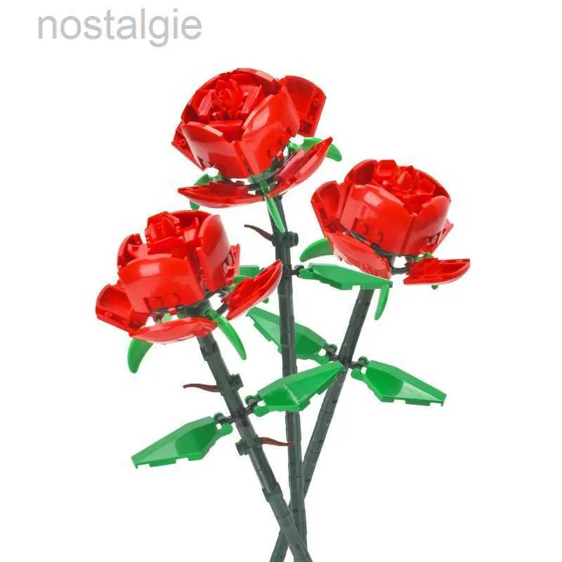 Blöcke Blume Ziegel Romantische Rose Bouquet Mädchen Geschenk Wohnkultur Pflanze Blume Modell Baustein DIY Kinder Pädagogisches Spielzeug Geschenk 240401