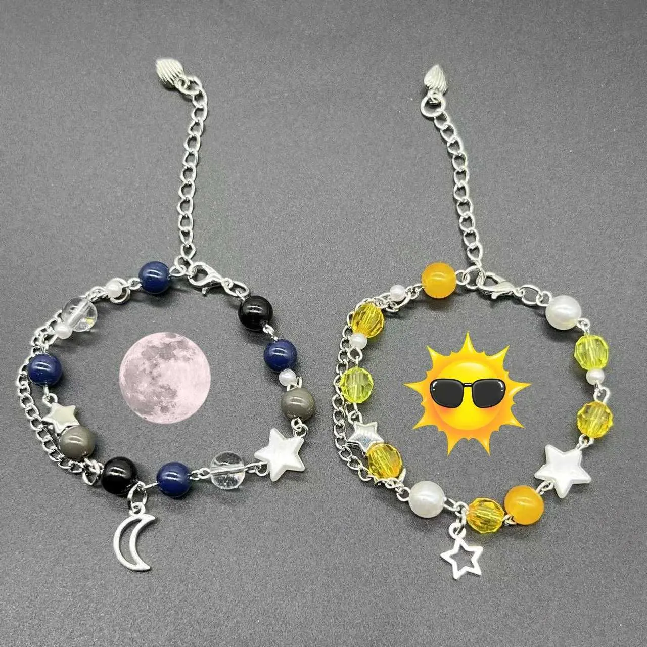 Moon Star Matching Bracelets Handmade Beaded Charm Bracelet Set for  Couples, Aesthetic Jewelry Gift for Women