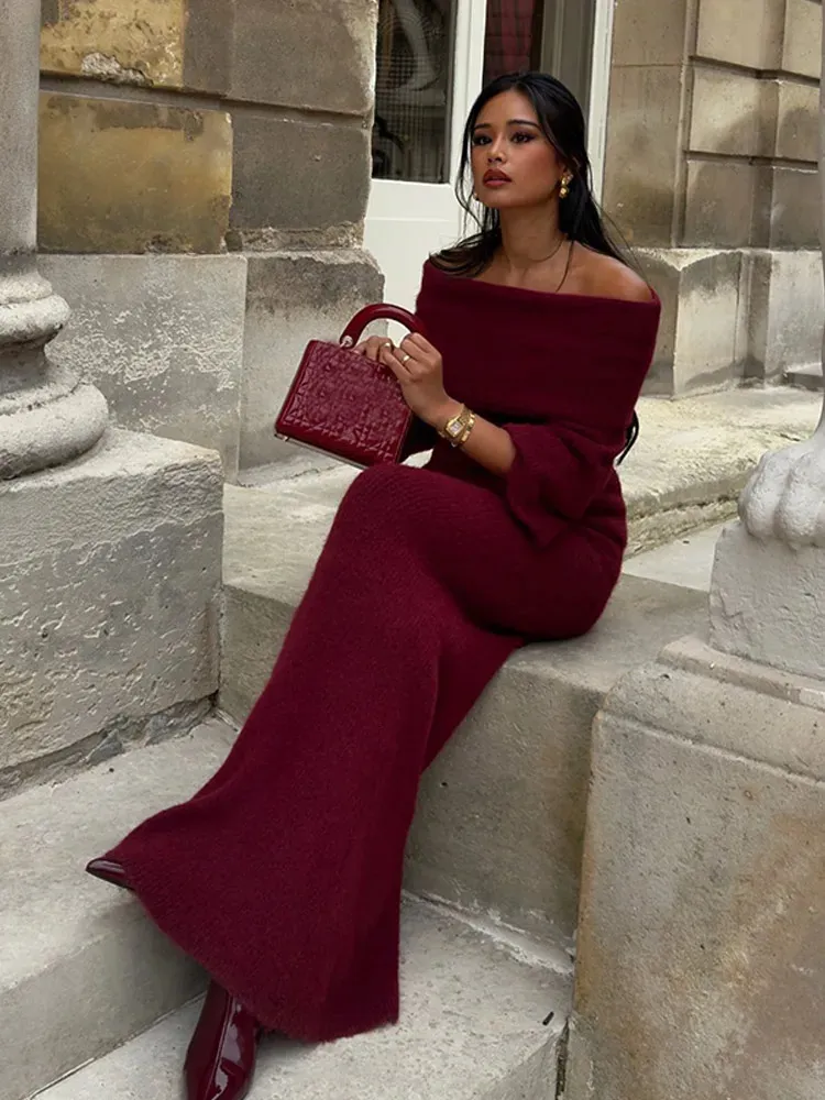 ☆送料・関税込☆INSTANTFUNK★One-shoulder knited dress★ DHgate.com:Red Off Shoulder Knit Maxi Dress - Slim Fit, High