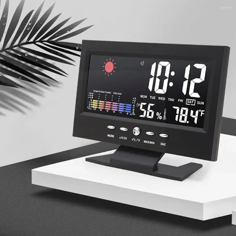 Tischuhren Intelligente Digitaluhr Wetterstation Anzeige Alarm Luftfeuchtigkeit Kalenderfunktion Meter Wireless Tempera Q6f3