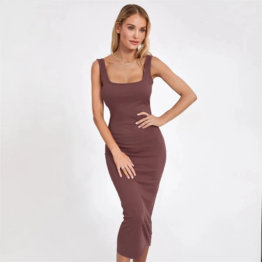 Elegant Bodycon Midi Dress - Retro Sleeveless Suspender