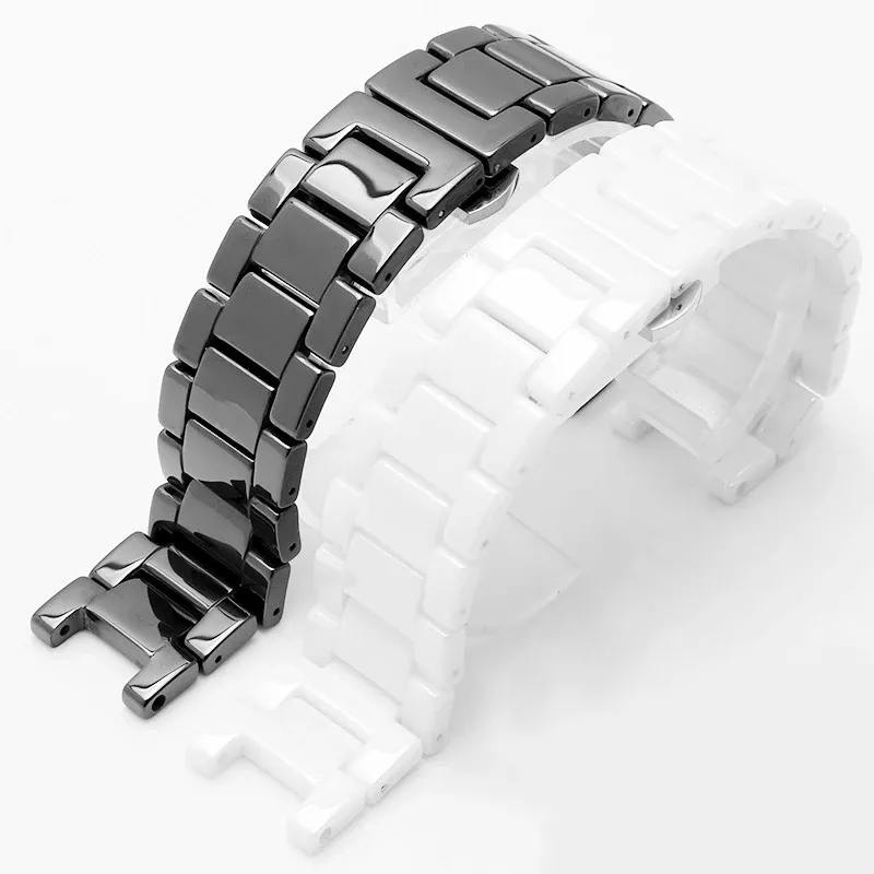 Watches Black White Concave Ceramic Strap 20*11 18*10 16*9mm Watch Band Bracelet for Gc Guess Pasha Watch Accessories