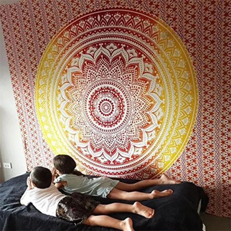 Tapeçaria indiana grande de mandala, tapete de praia boêmio de poliéster, cobertor fino para ioga, xale, 200x150cm