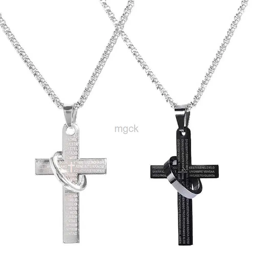 Pendant Necklaces Retro Christian Jesus Single Titanium Scripture Cross Necklace Men Boys Stainless Steel Bible Pendant Chain Necklace Holder 240330