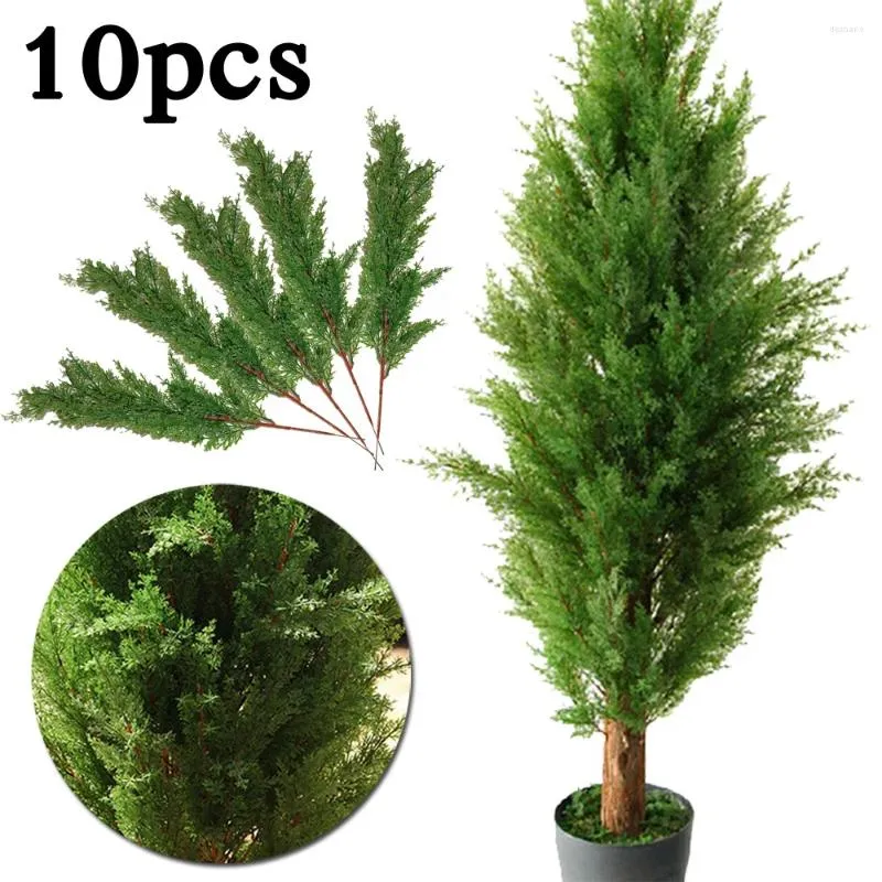 Dekorativa blommor 10x Artificial Green Cypress Tree Leaf Pine Leaves Branch Christmas Wedding Decoration Home Office El Decor Micro